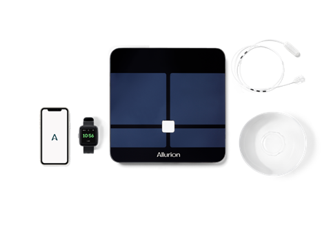 acompanhar o progresso da perda de peso com Allurion escala allurion ligada, relógio ligado e aplicação móvel Allurion